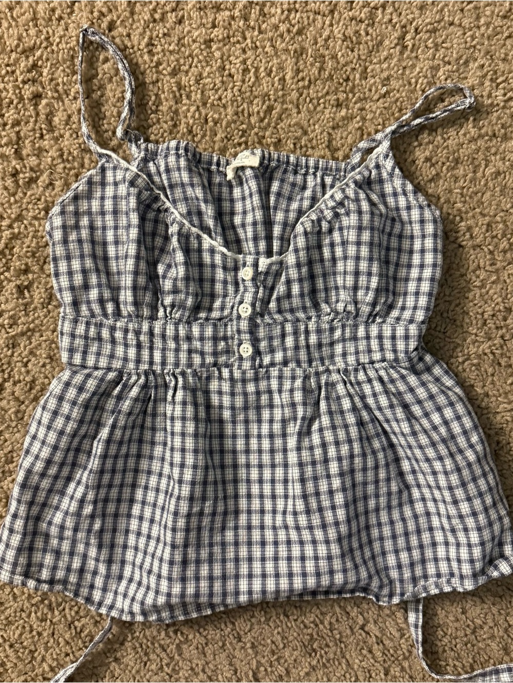 John Galt Blue and White Plaid Girls' Sleeveless Babydoll Top